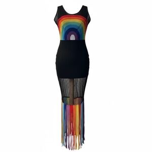 NWOT Handmade Net Rainbow Tassel Knitted Dress Women‎ Sleeveless Large
